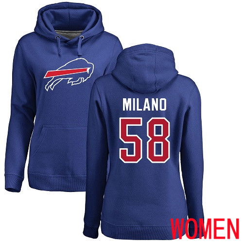 NFL Women Buffalo Bills 58 Matt Milano Royal Blue Name and Number Logo Pullover Hoodie Sweatshirt